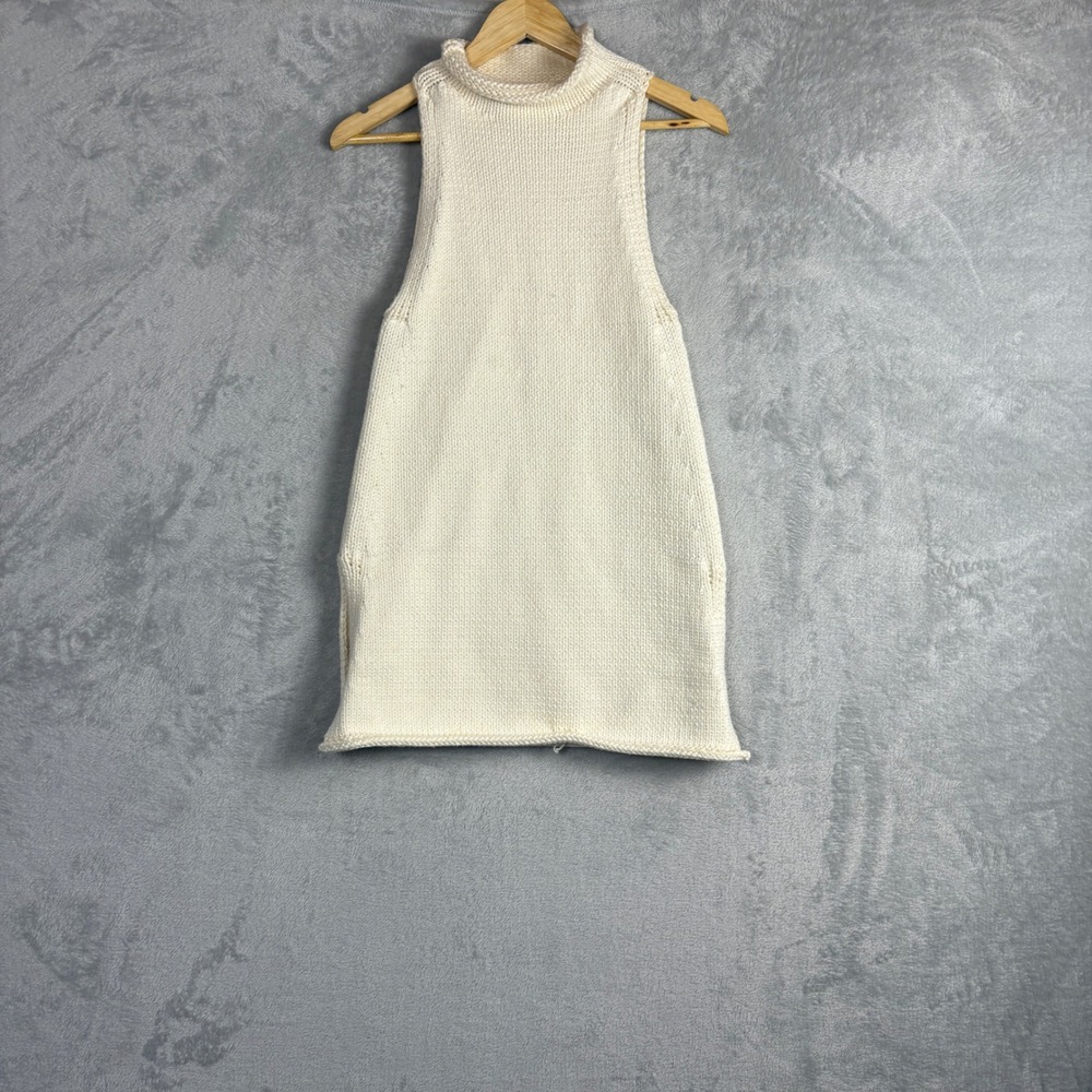 Pilcro Sweater Sleeveless Tunic Mock Neck Knit XS Cream Cotton Merino Wool